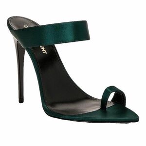 Saint Laurent "Martha" Mules - Crepe Satin Green Sandals
